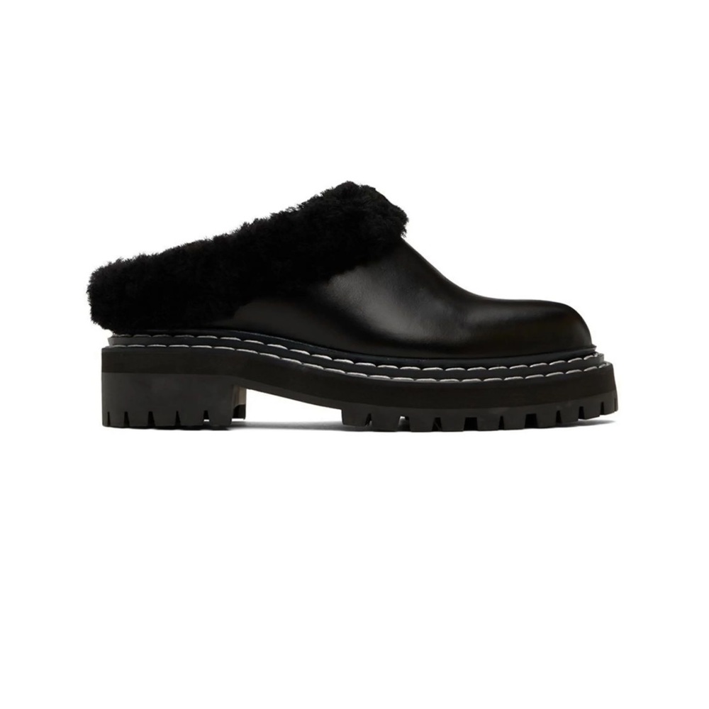Black Shearling Lug Sole Mules size 38